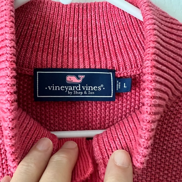 Vineyard Vines 1/4 Button Cotton Sweater Pink Men's Large - Picture 3 of 4